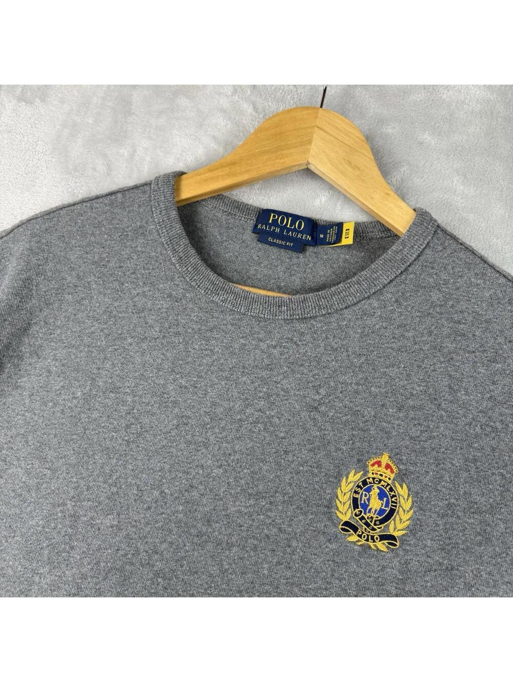 Polo Ralph Lauren Crest Logo T-Shirt Gray Classic Fit Size M Preppy Cotton Y2K